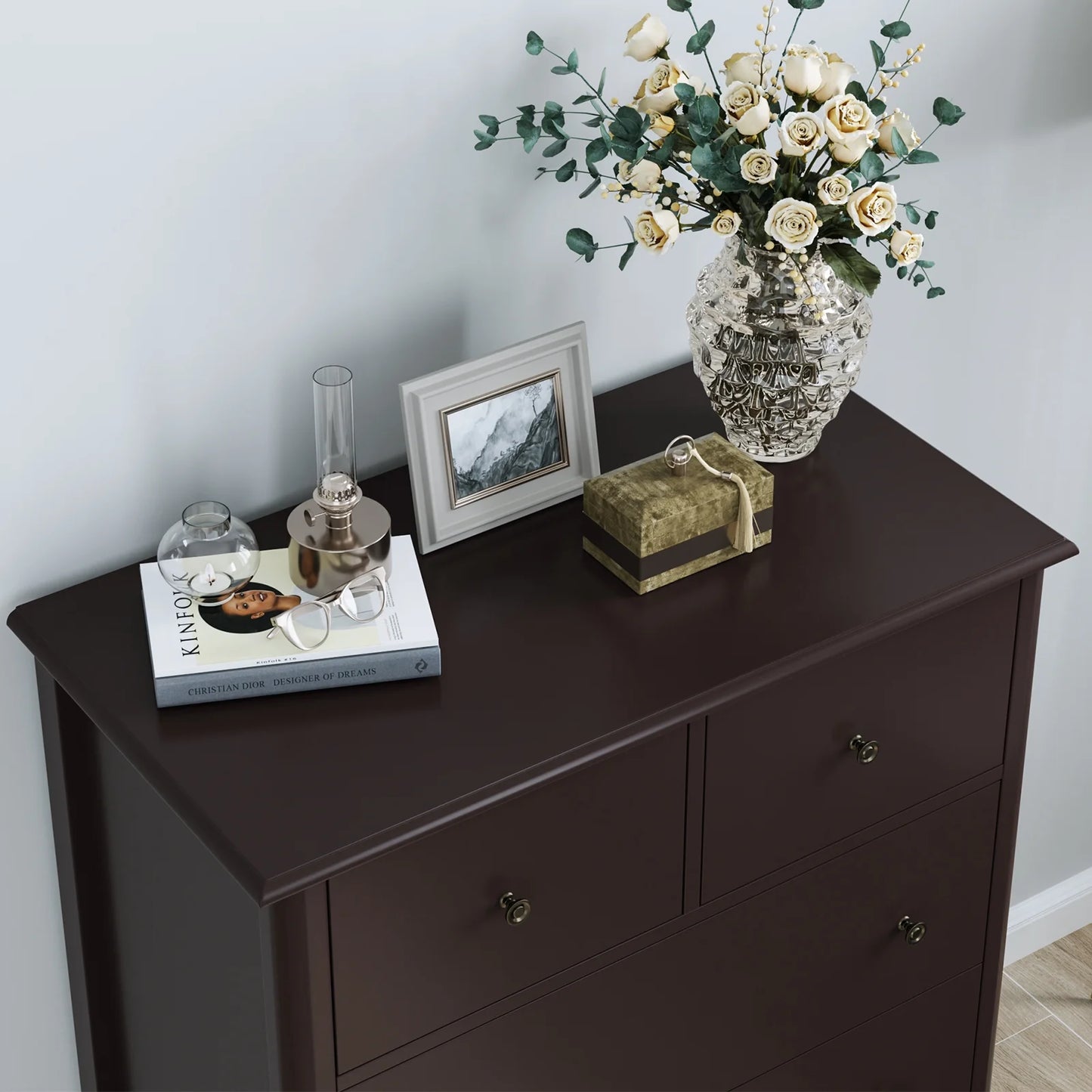 Brown 5-Drawer Dresser Chest | Bedroom & Living Room Storage Cabinet with Easy Pull Handles