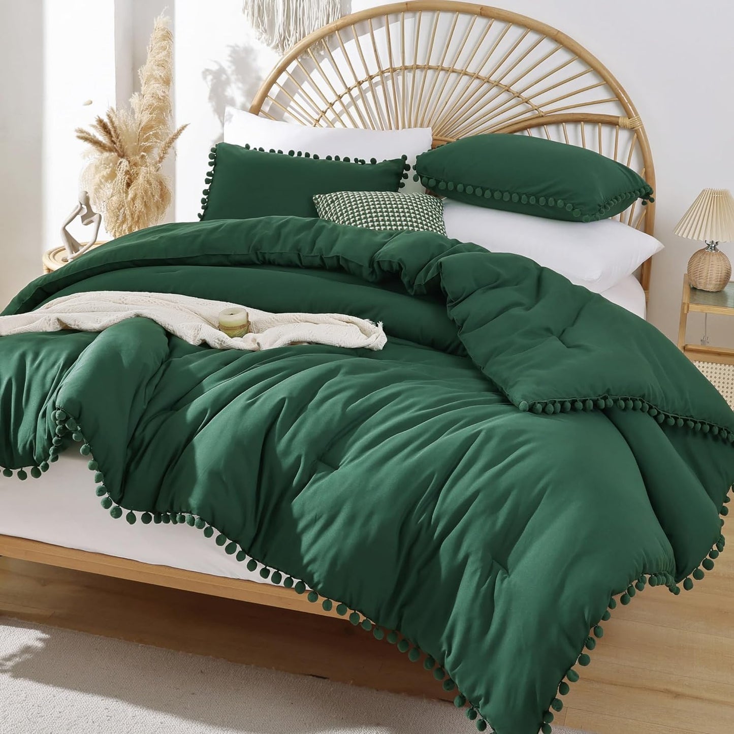 Queen 3-Piece Comforter Set | Soft All-Season Bedding with Ball Pom Fringe, Includes Comforter & 2 Pillow Shams