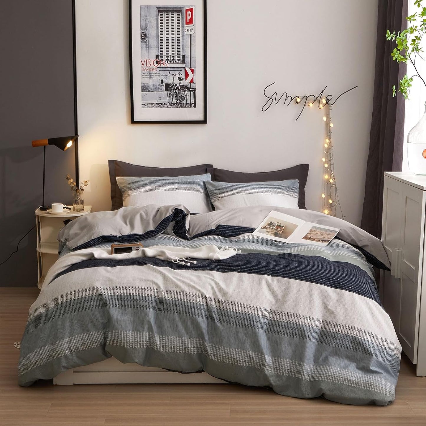 Modern Comforter Set | Soft Microfiber Bedding, 1 Comforter & 2 Pillowcases, Reversible Lightweight Set