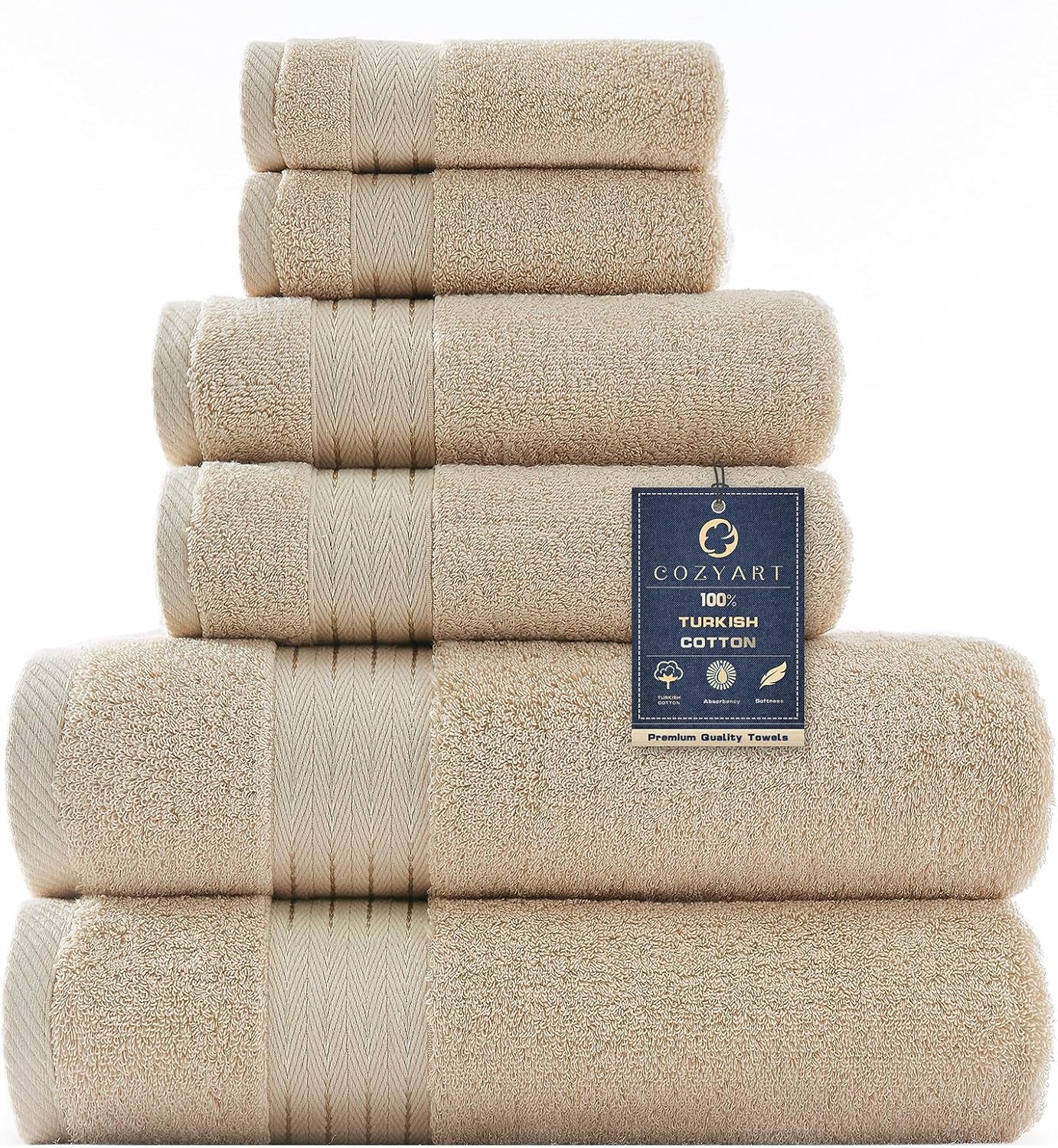 Light Blue 6-Piece Turkish Cotton Towel Set | 650 GSM Luxury Soft, Absorbent & Durable Bathroom Towels