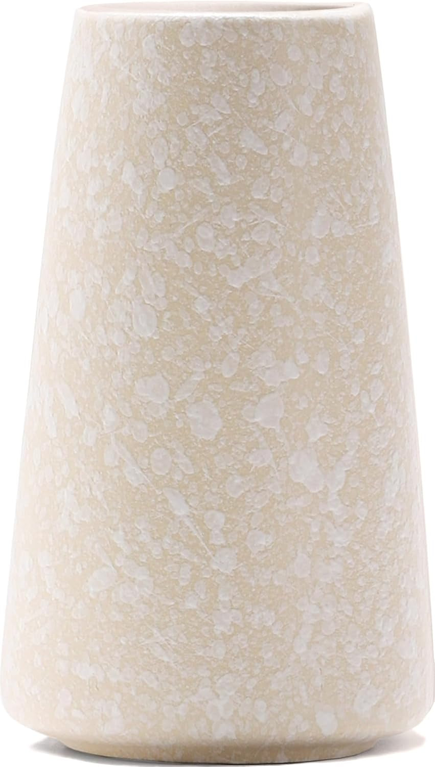 Bright White Vase - 6“ White Ceramic Flower Vase, Boho Vases for Pampas Grass, Minimalist Modern Vases for Home Decor, Table Shelf Living Room Farmhouse Decor