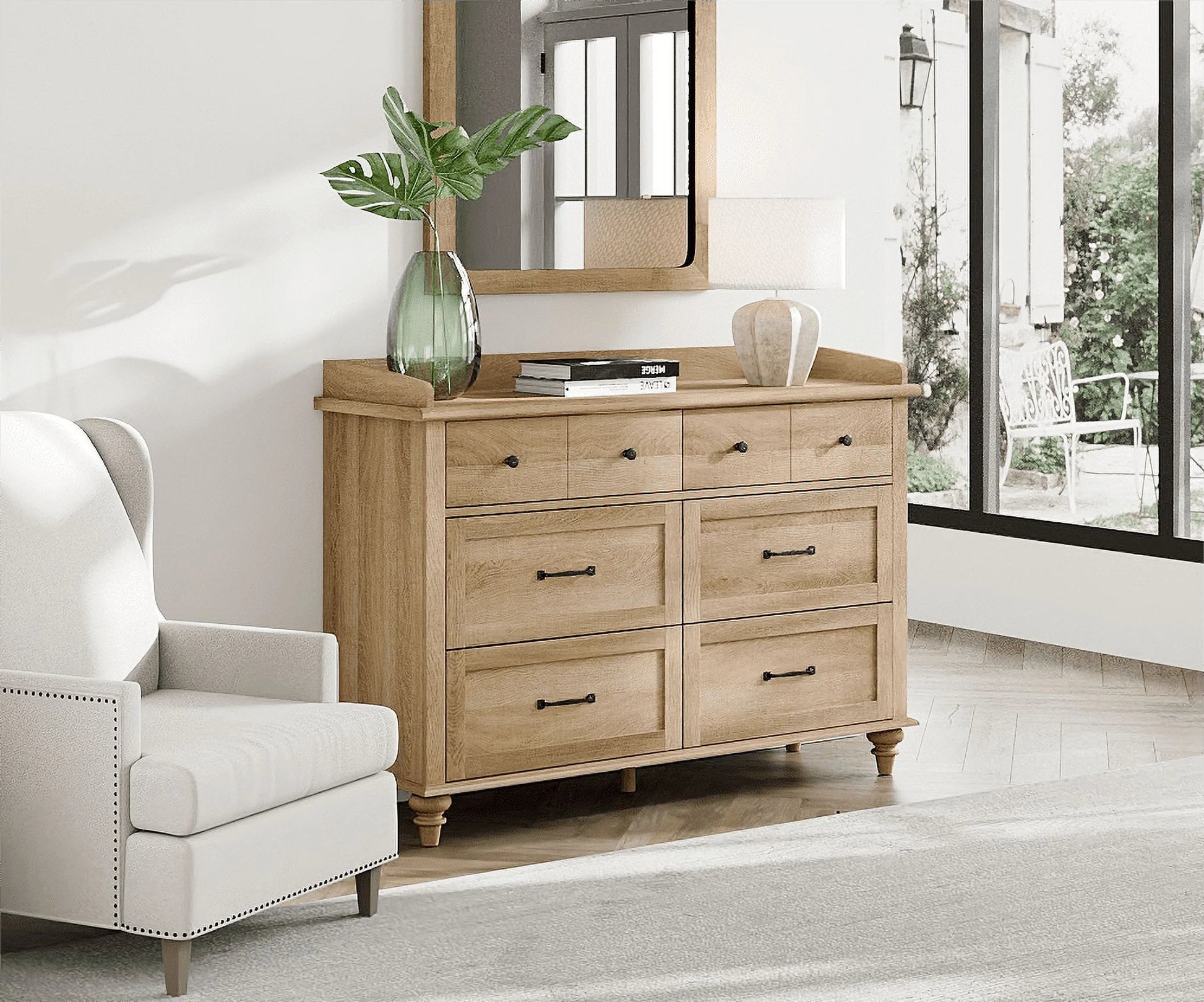 Wood Kids Dresser with 6 Drawers | Mid-Century Oak Nursery Chest