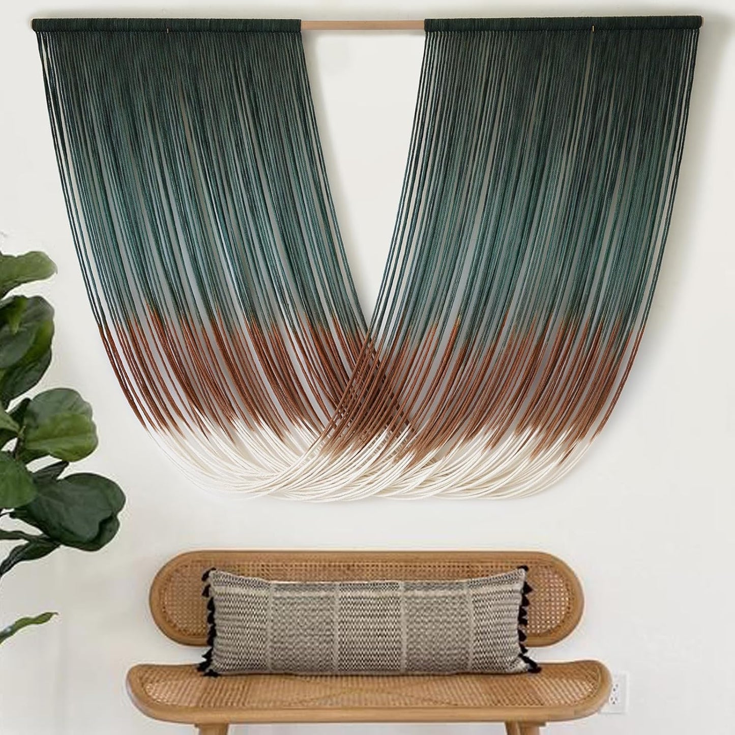 Macrame Wall Hanging | Dip Dye Brown Boho Yarn Tapestry for Modern Living Room & Bedroom, 57" x 35"