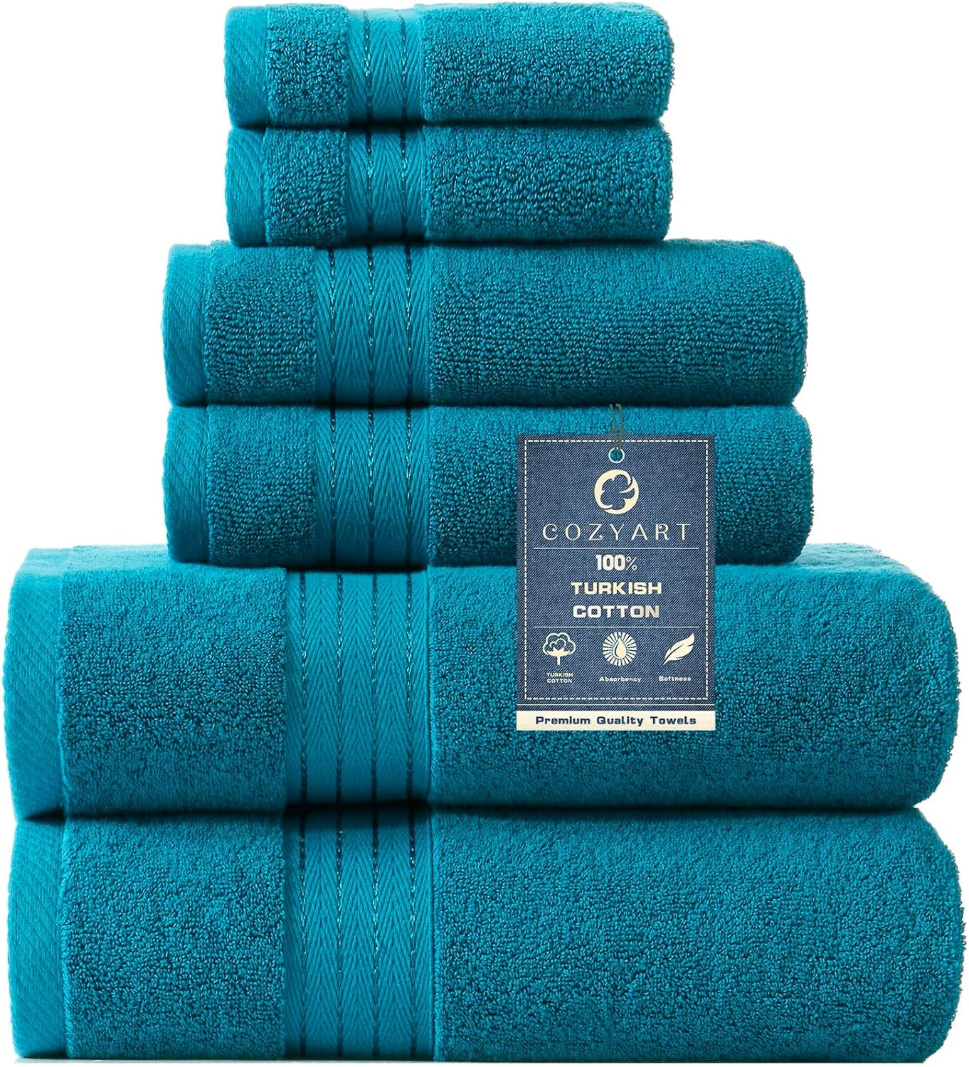 Light Blue 6-Piece Turkish Cotton Towel Set | 650 GSM Luxury Soft, Absorbent & Durable Bathroom Towels