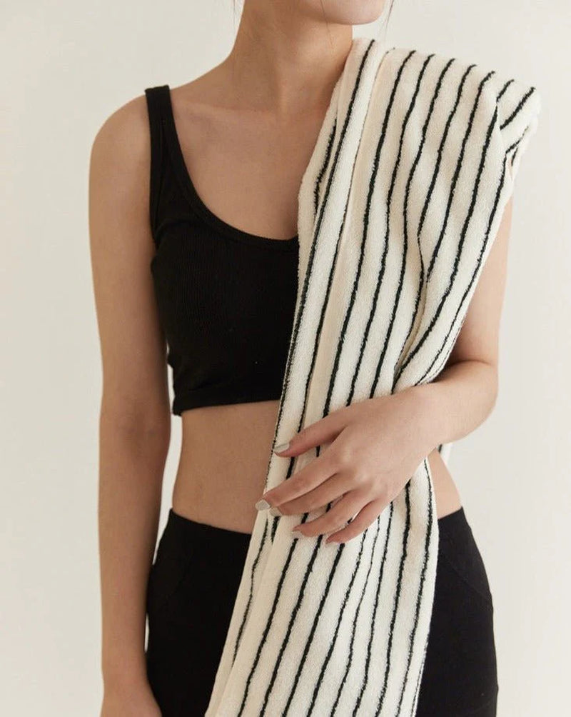 Retro Style 100% Organic Combed Cotton Striped Bath Towel | Soft & Absorbent