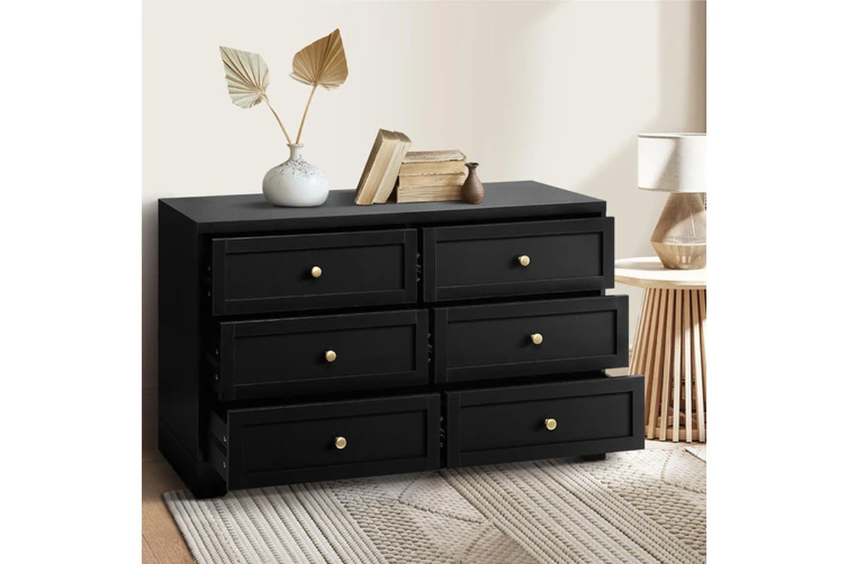 Black 6-Drawer Chest | Bedroom & Living Room Storage Dresser