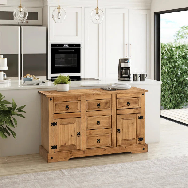 Odelie Solid Wood Farmhouse Buffet Cabinet Sideboard 2 Doors 5 Drawers