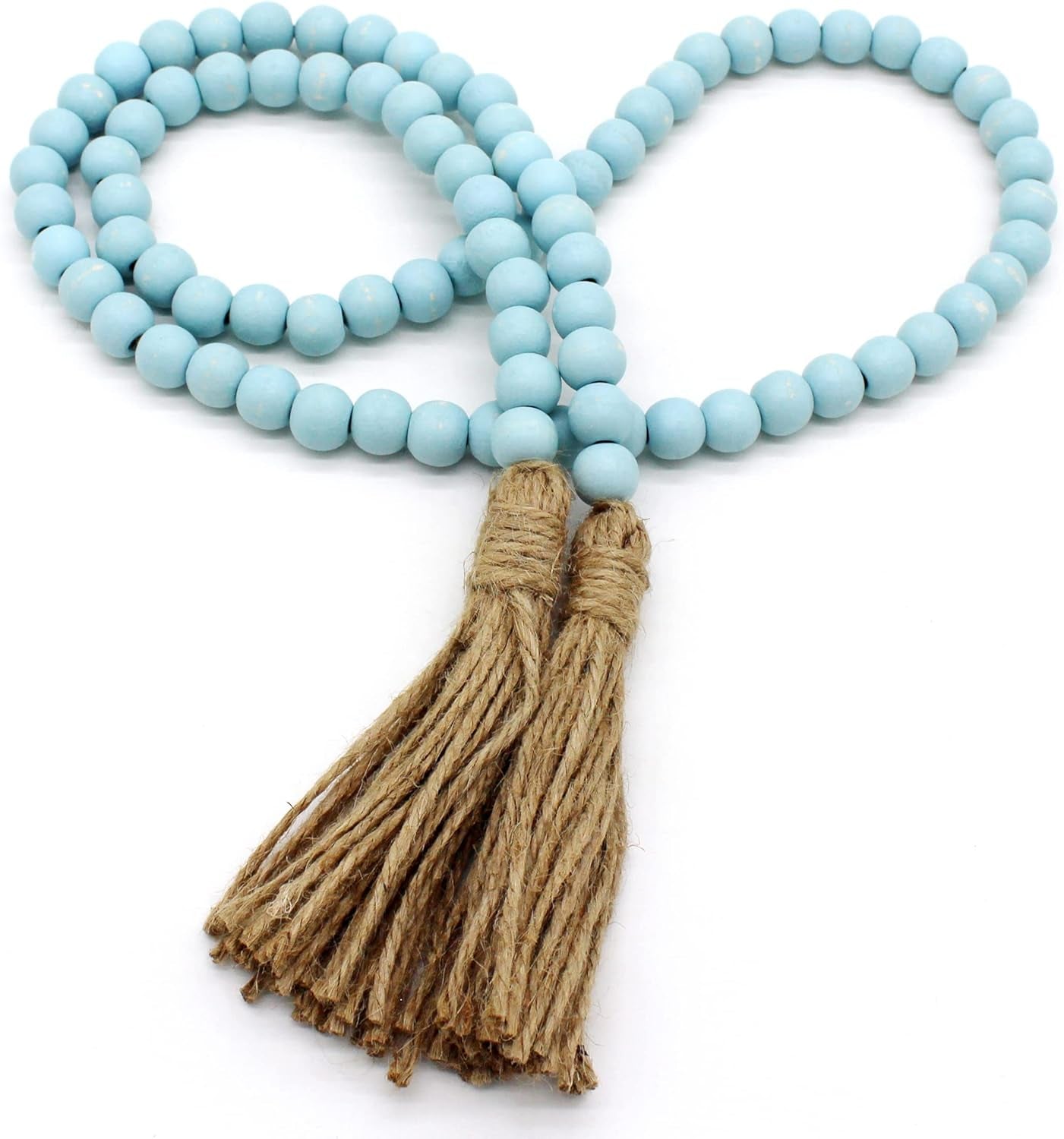 Wood Grain Beads Garland with Tassels | Dark Tan Farmhouse Rustic Prayer Bead Wall Hanging, Home & Festival Décor