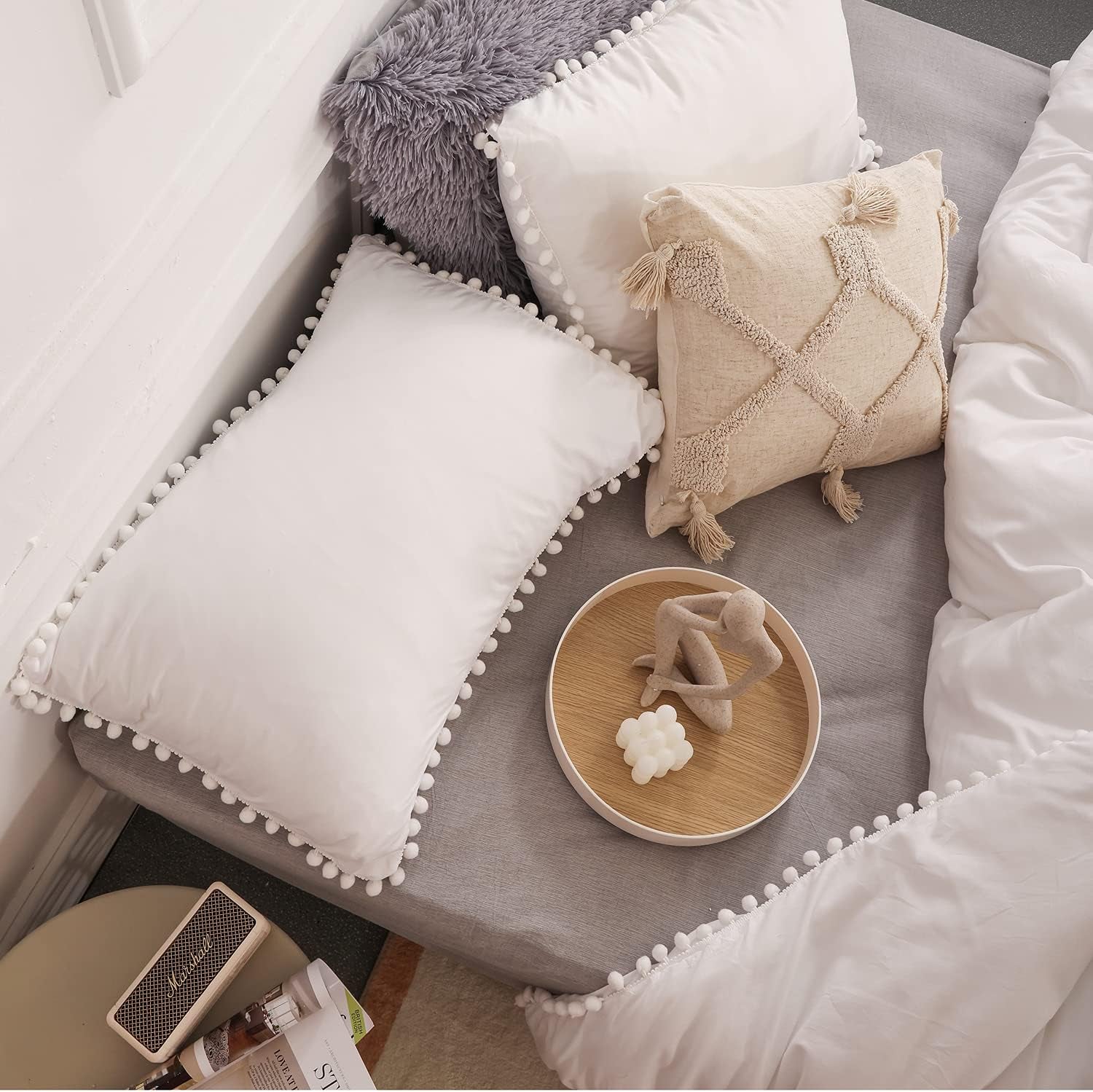 Queen 3-Piece Comforter Set | Soft All-Season Bedding with Ball Pom Fringe, Includes Comforter & 2 Pillow Shams