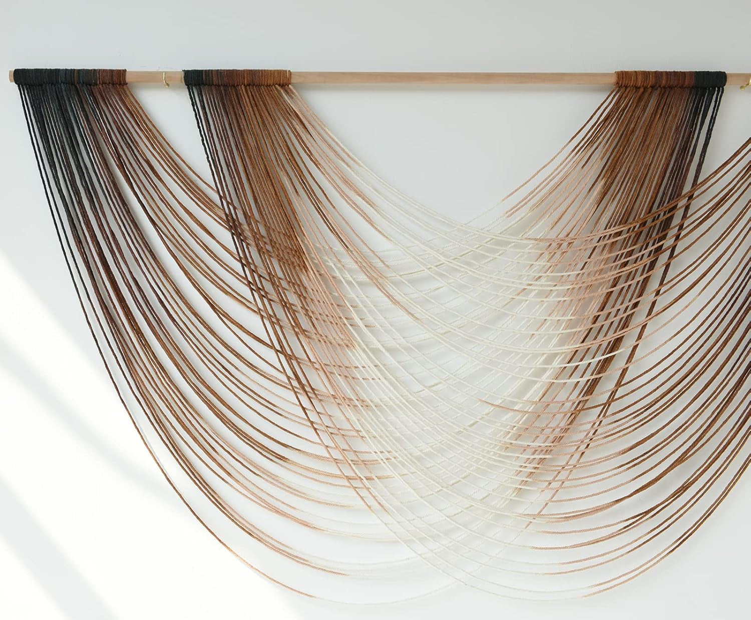 Macrame Wall Hanging | Dip Dye Brown Boho Yarn Tapestry for Modern Living Room & Bedroom, 57" x 35"