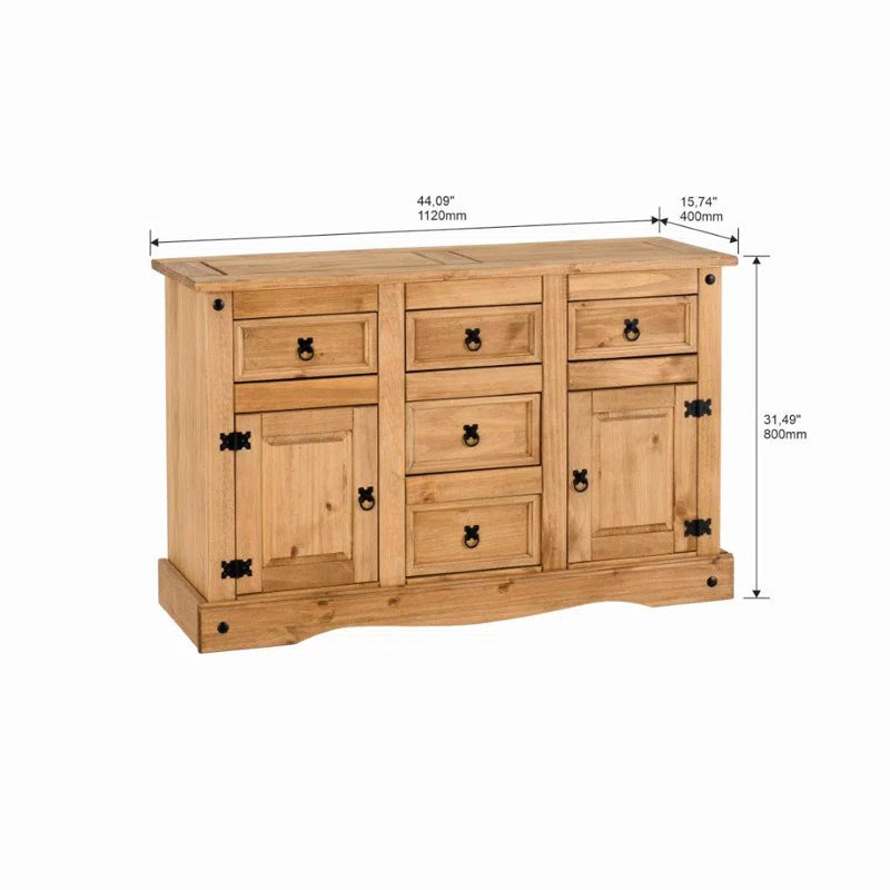 Odelie Solid Wood Farmhouse Buffet Cabinet Sideboard 2 Doors 5 Drawers