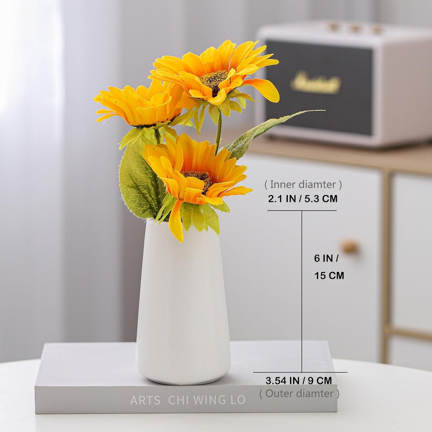 Bright White Vase - 6“ White Ceramic Flower Vase, Boho Vases for Pampas Grass, Minimalist Modern Vases for Home Decor, Table Shelf Living Room Farmhouse Decor