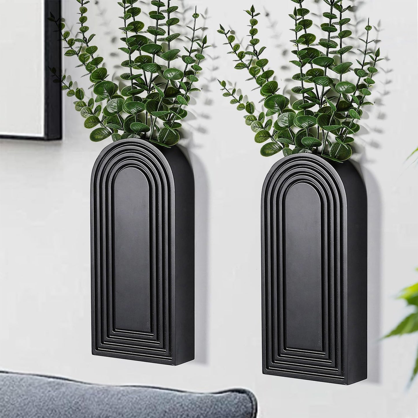 2-Pack Wooden Wall Vase Set | Black Modern Farmhouse & Boho Wall Decor for Entryway, Hallway & Living Spaces