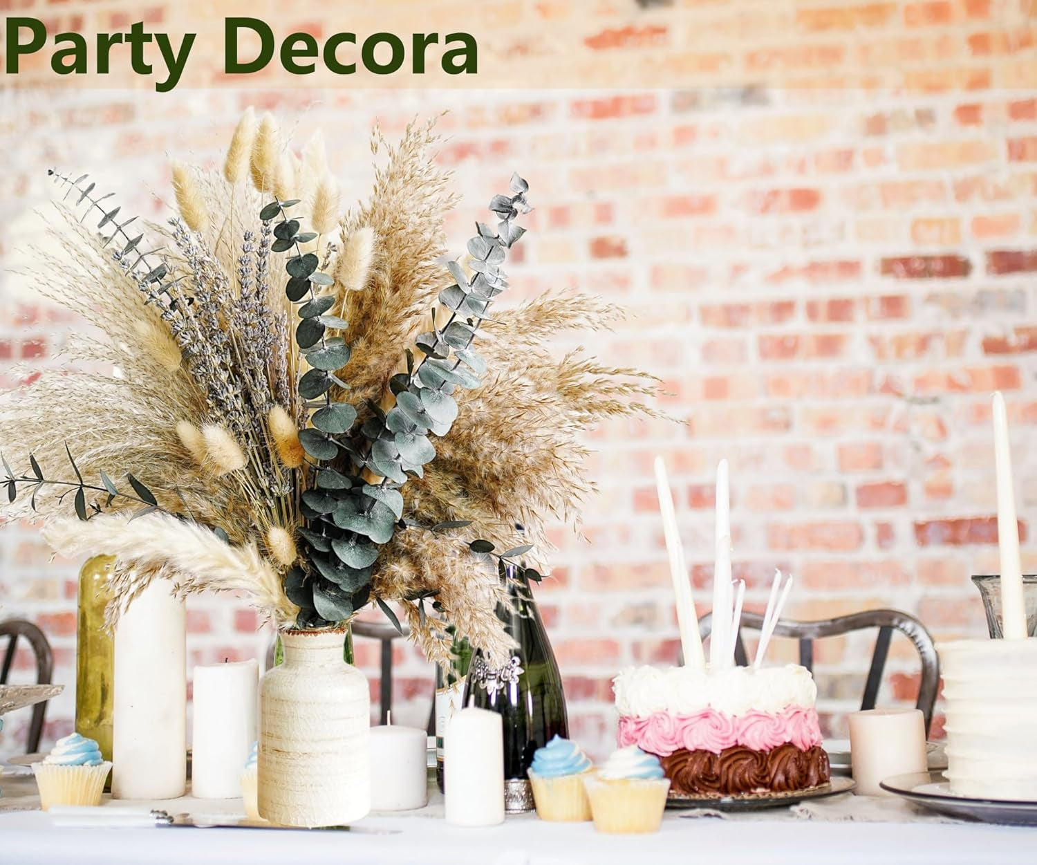 Green Pampas Grass Boho Bouquet | Lavender & Eucalyptus Dried Flowers Home, Bedroom & Wedding Décor