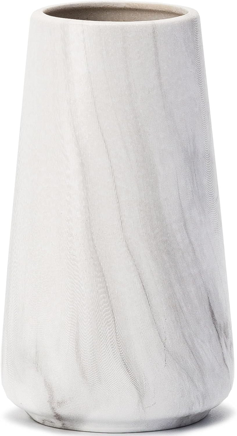 Bright White Vase - 6“ White Ceramic Flower Vase, Boho Vases for Pampas Grass, Minimalist Modern Vases for Home Decor, Table Shelf Living Room Farmhouse Decor