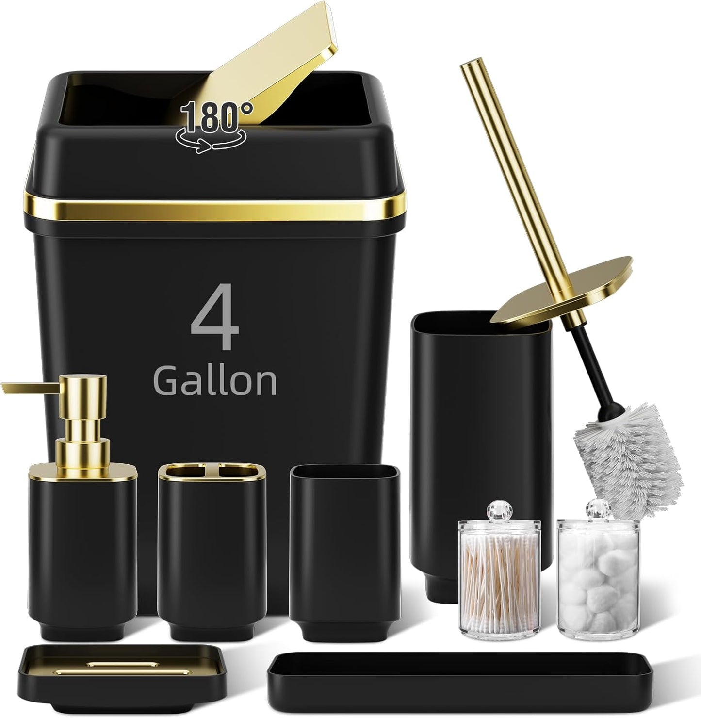 17-Piece Bathroom Accessory Set – Toilet Brush, Trash Can, Qtip Holder & 3 Soap Dispensers
