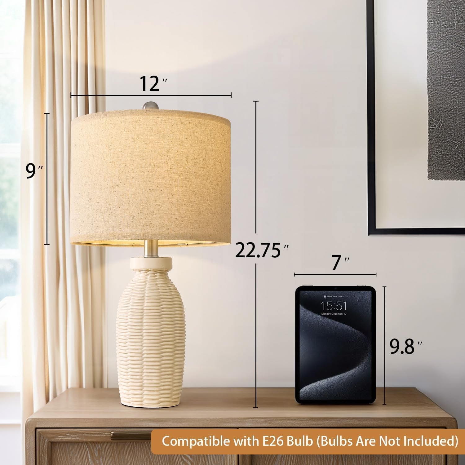 23" Table Lamp Set of 2 | Boho Farmhouse Rustic Vintage Bedside & Desk Lamps, Beige