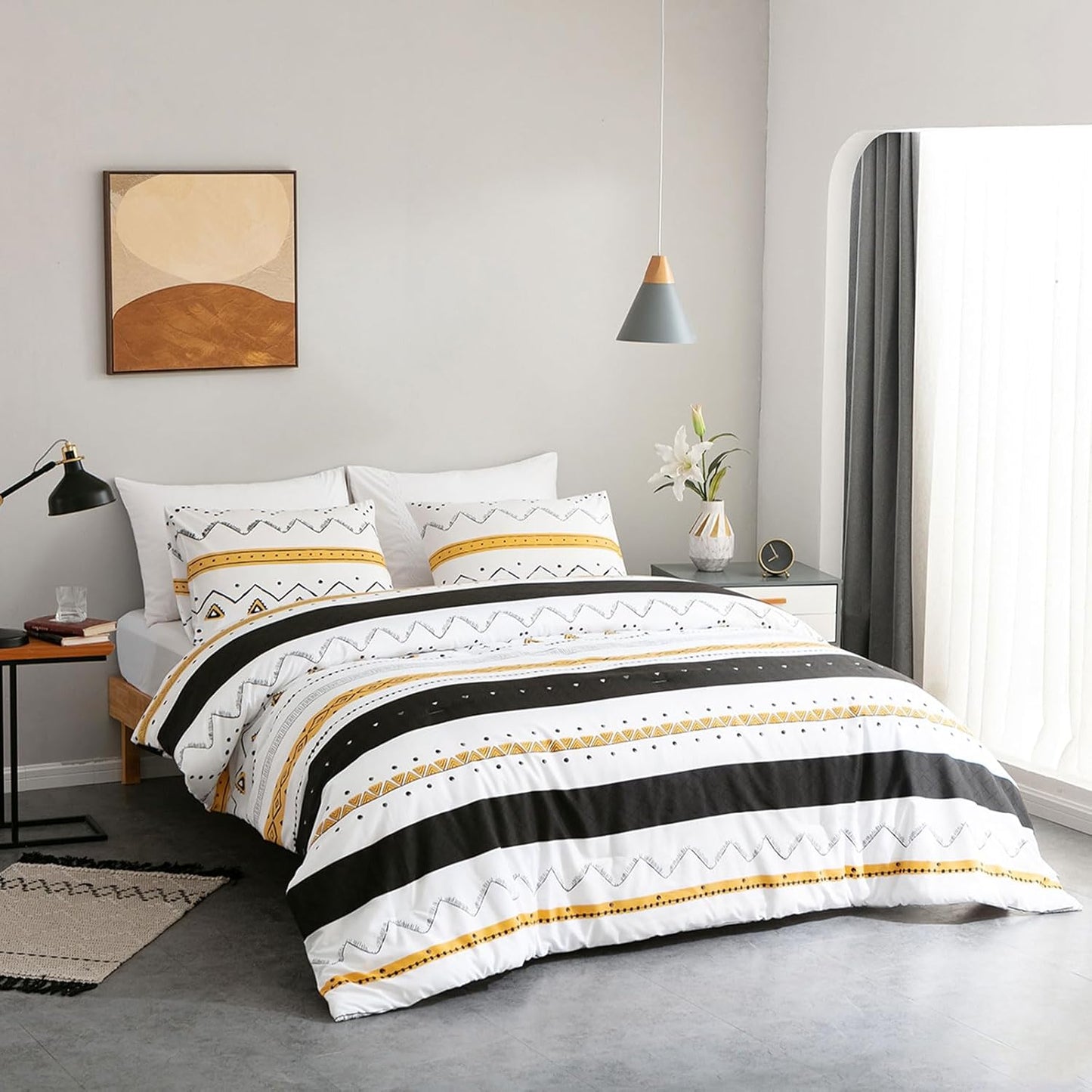 Modern Comforter Set | Soft Microfiber Bedding, 1 Comforter & 2 Pillowcases, Reversible Lightweight Set