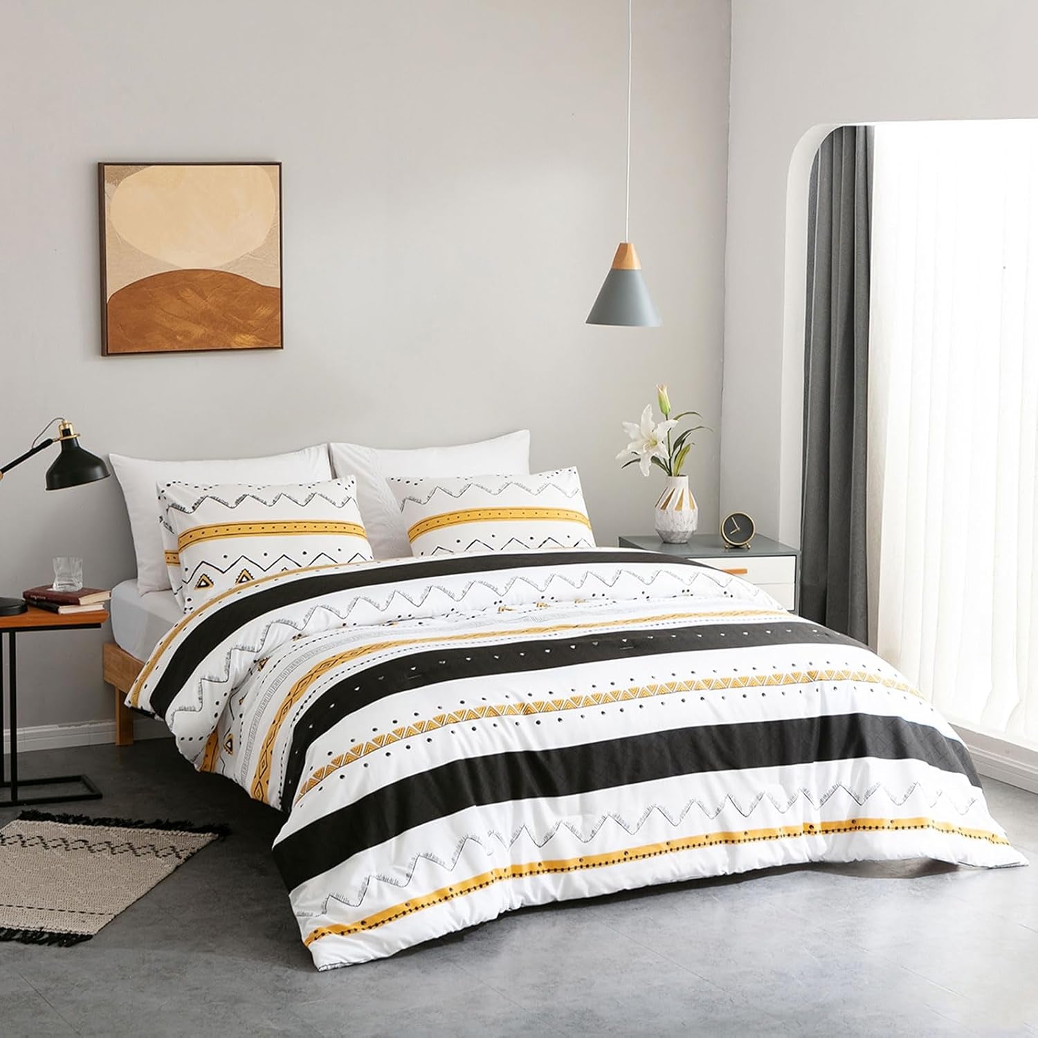 Modern Comforter Set | Soft Microfiber Bedding, 1 Comforter & 2 Pillowcases, Reversible Lightweight Set
