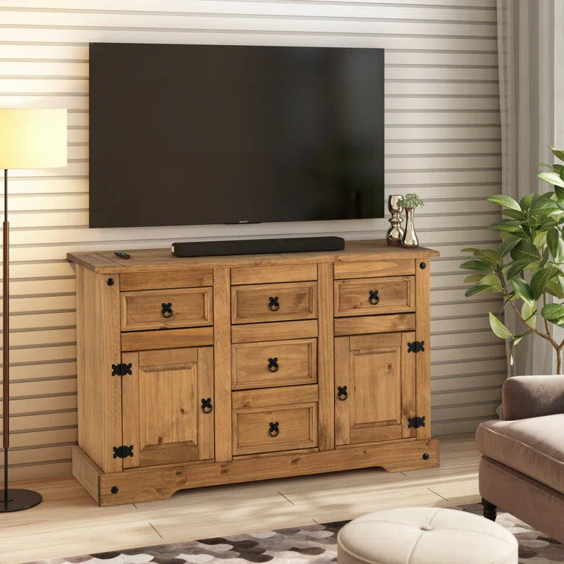 Odelie Solid Wood Farmhouse Buffet Cabinet Sideboard 2 Doors 5 Drawers