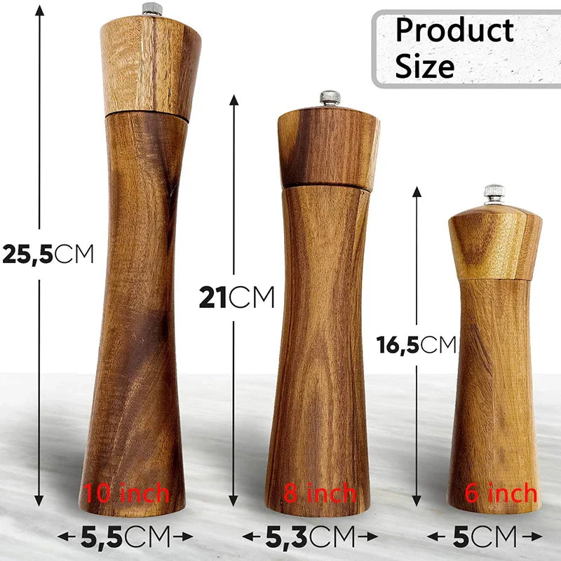 Acacia Wooden Salt & Pepper Grinder | Adjustable Ceramic Mill for Kitchen