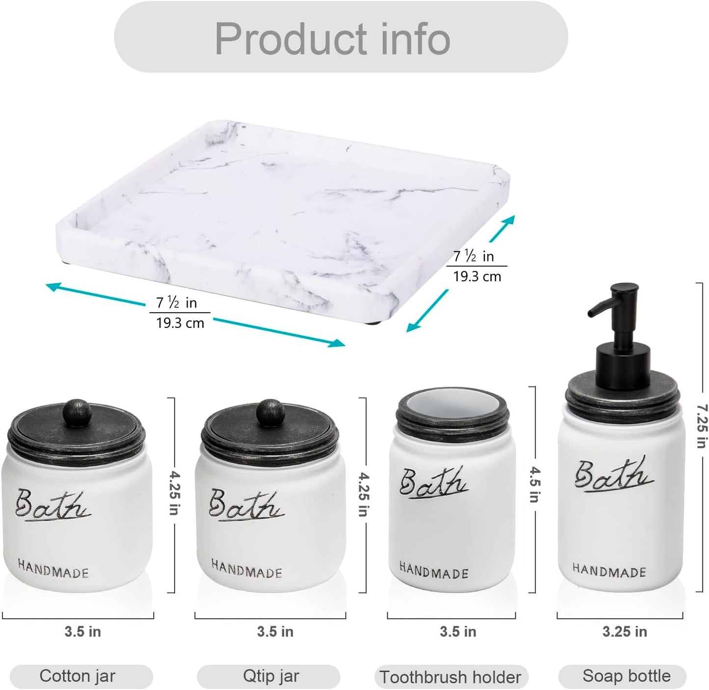 Mason Jar Bathroom Accessories Set | 5-Piece (Black/White)