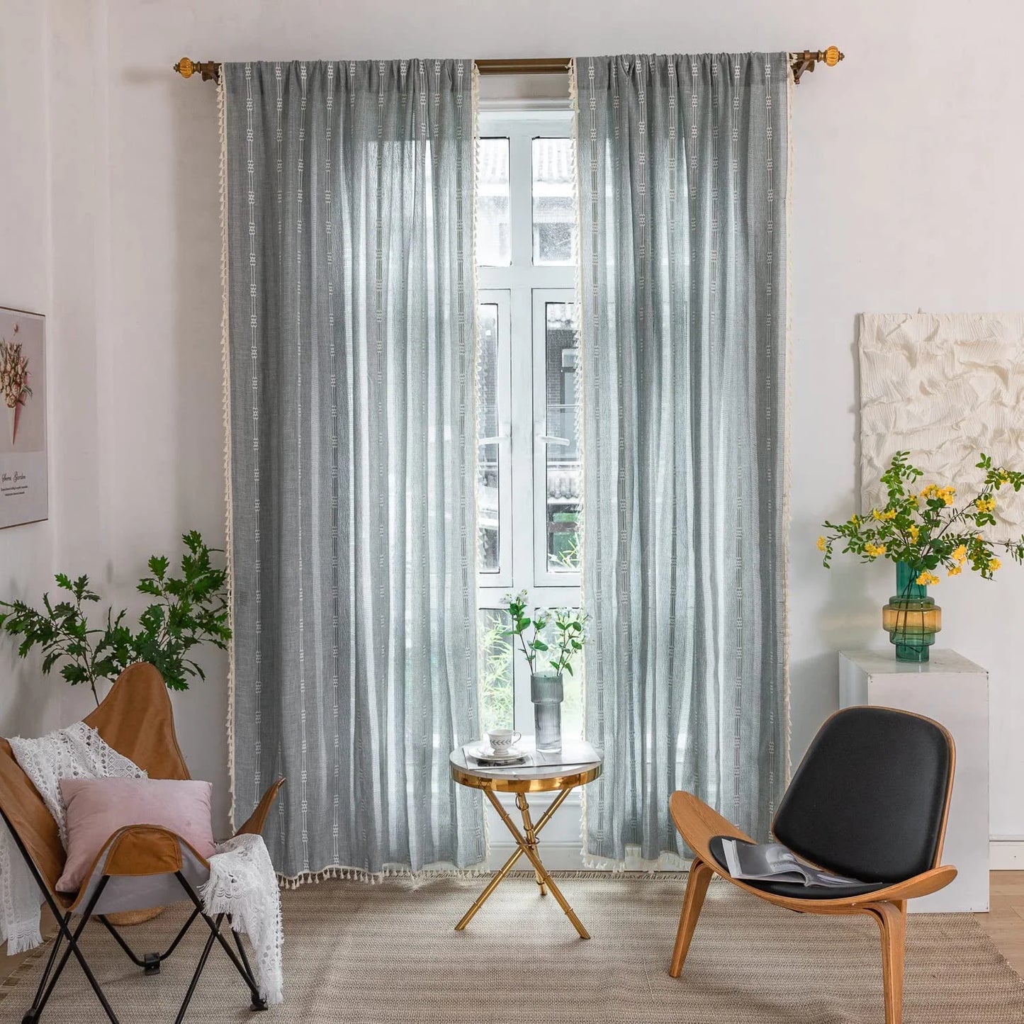 Boho Curtains for Bedroom Gray Vintage Curtains Living Room 52" W X 84" L