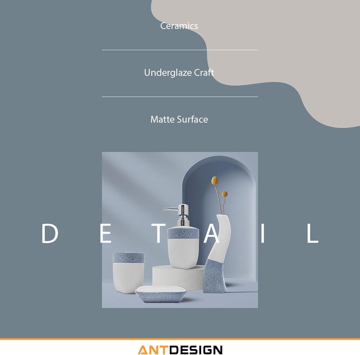 5-Piece Ceramic Bathroom Accessory Set | Soap Dispenser, Soap Dish, Toothbrush Holder & Vase for Modern Bathroom Décor