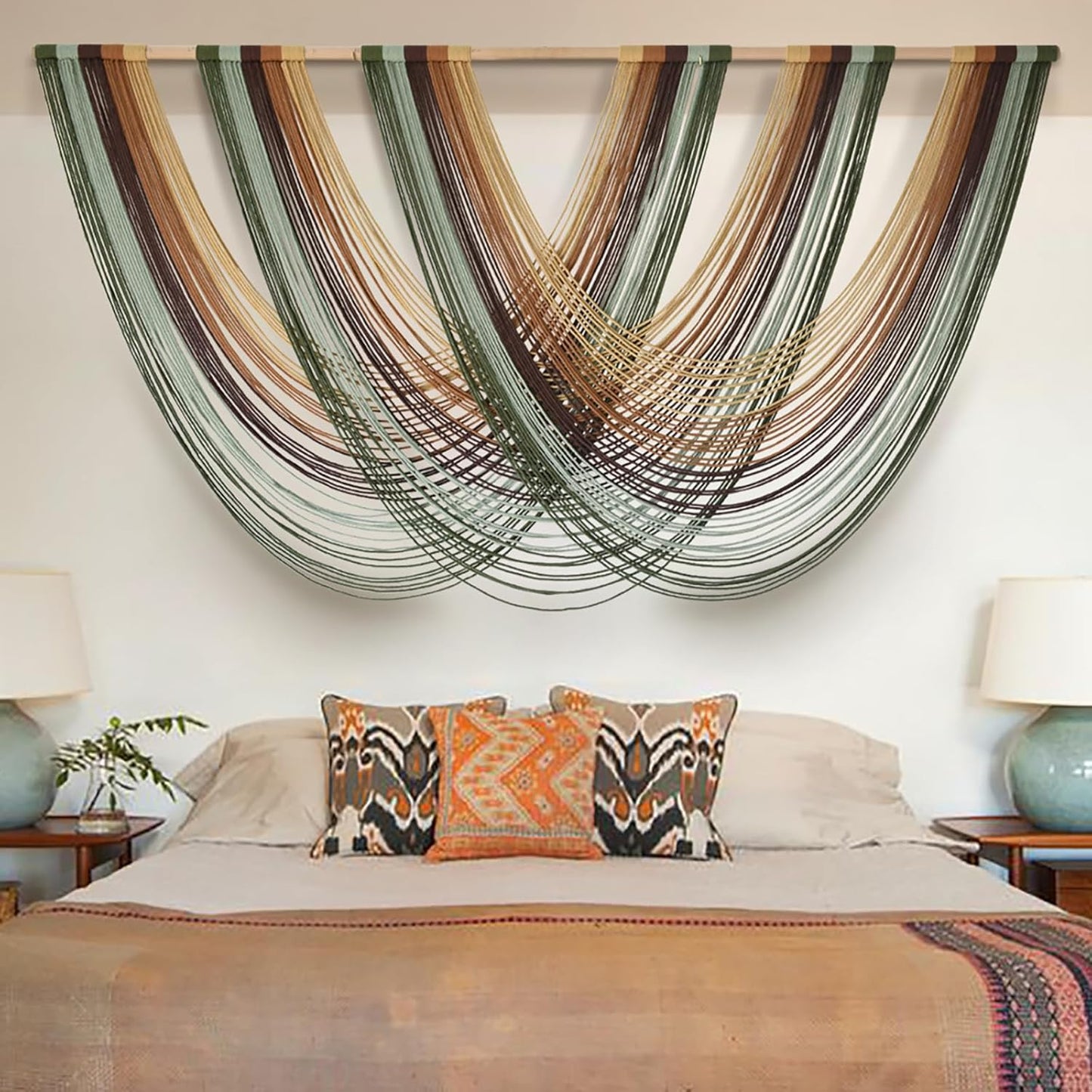 Macrame Wall Hanging | Dip Dye Brown Boho Yarn Tapestry for Modern Living Room & Bedroom, 57" x 35"