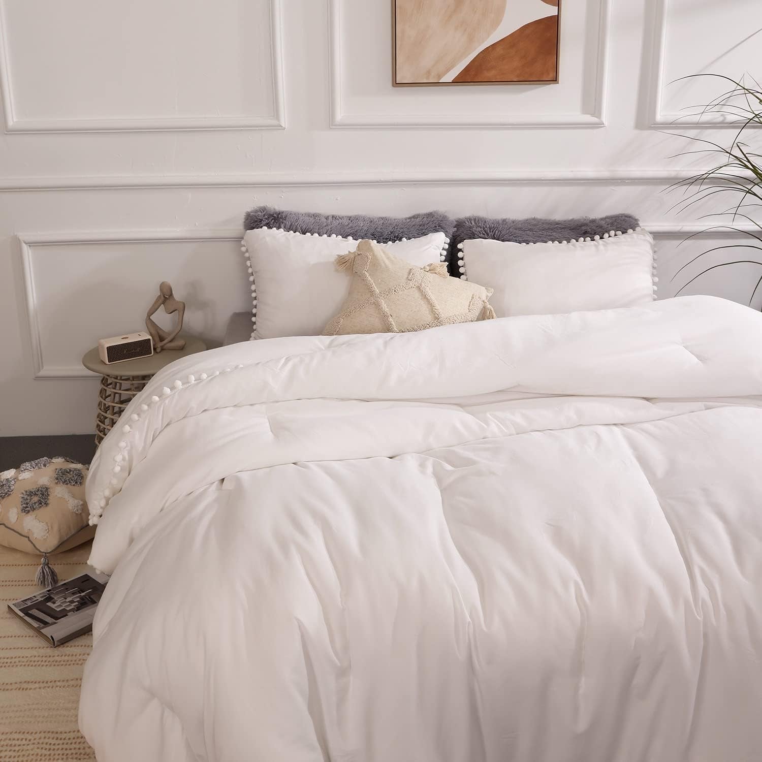 Queen 3-Piece Comforter Set | Soft All-Season Bedding with Ball Pom Fringe, Includes Comforter & 2 Pillow Shams
