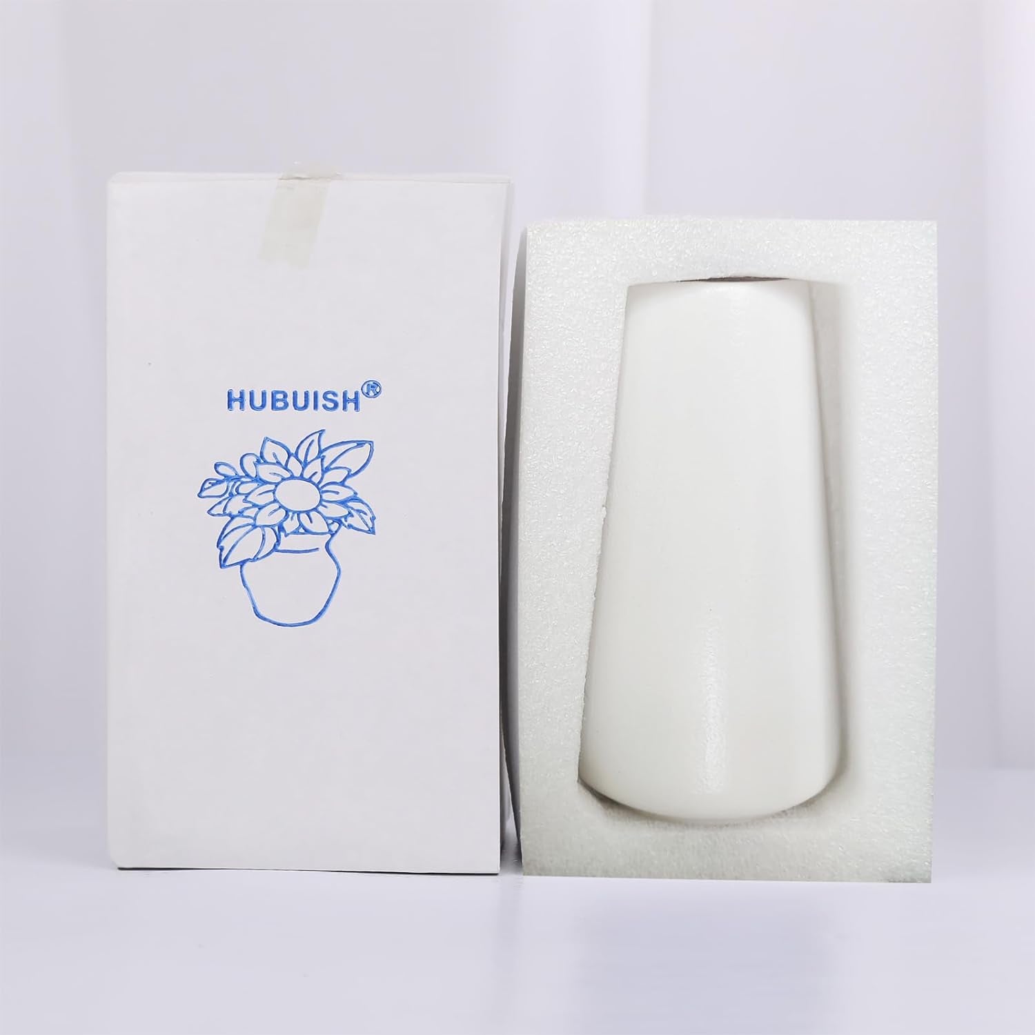 Bright White Vase - 6“ White Ceramic Flower Vase, Boho Vases for Pampas Grass, Minimalist Modern Vases for Home Decor, Table Shelf Living Room Farmhouse Decor