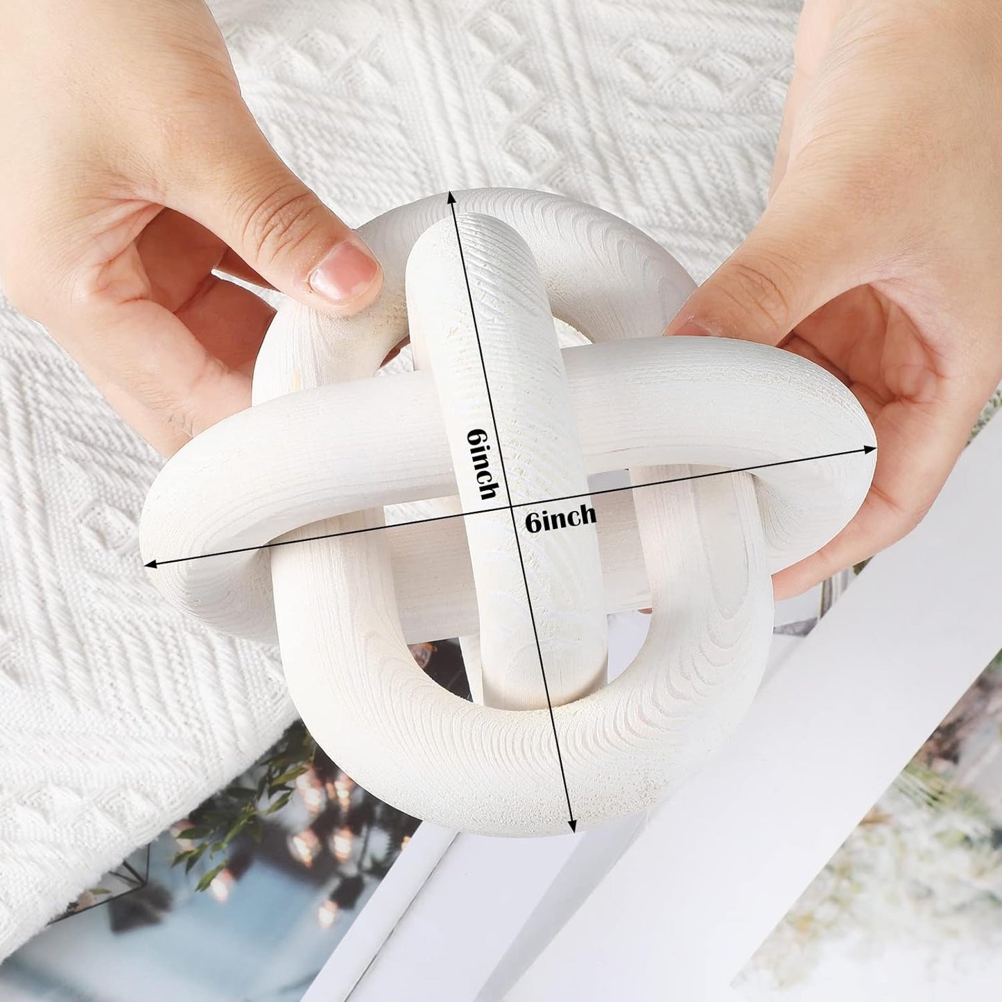 3 Link Wood Knot Decor | Hand-Carved Boho Coffee Table & Shelf Decoration, Rustic Modern Home Accent