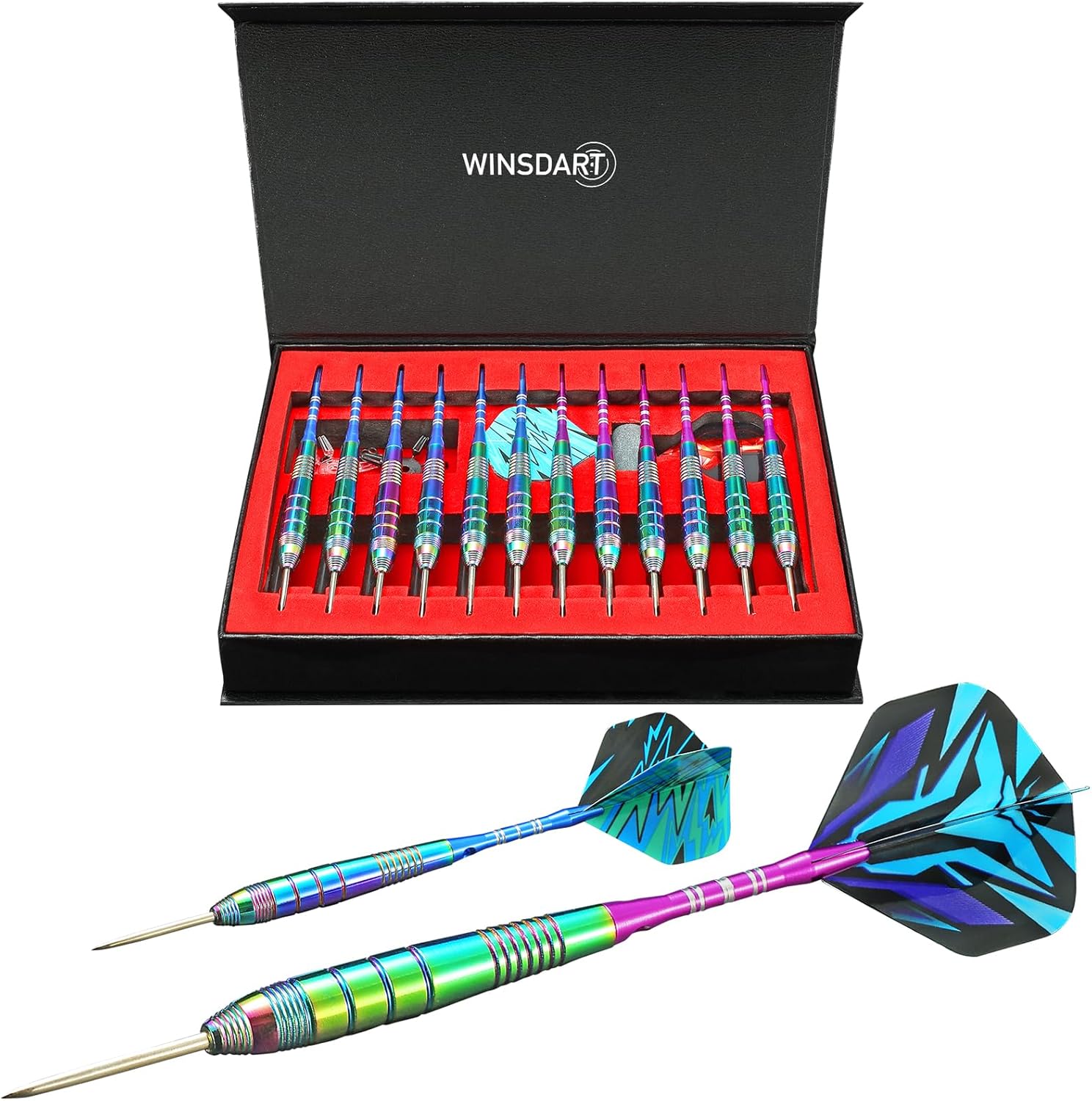 Darts Metal Tip Set Professional Metal Darts for Dartboard Steel Tip Darts with Nonslip Iron Barrel Aluminum Dart Shafts,Extra Flights,Dart Sharpener,Gift Box