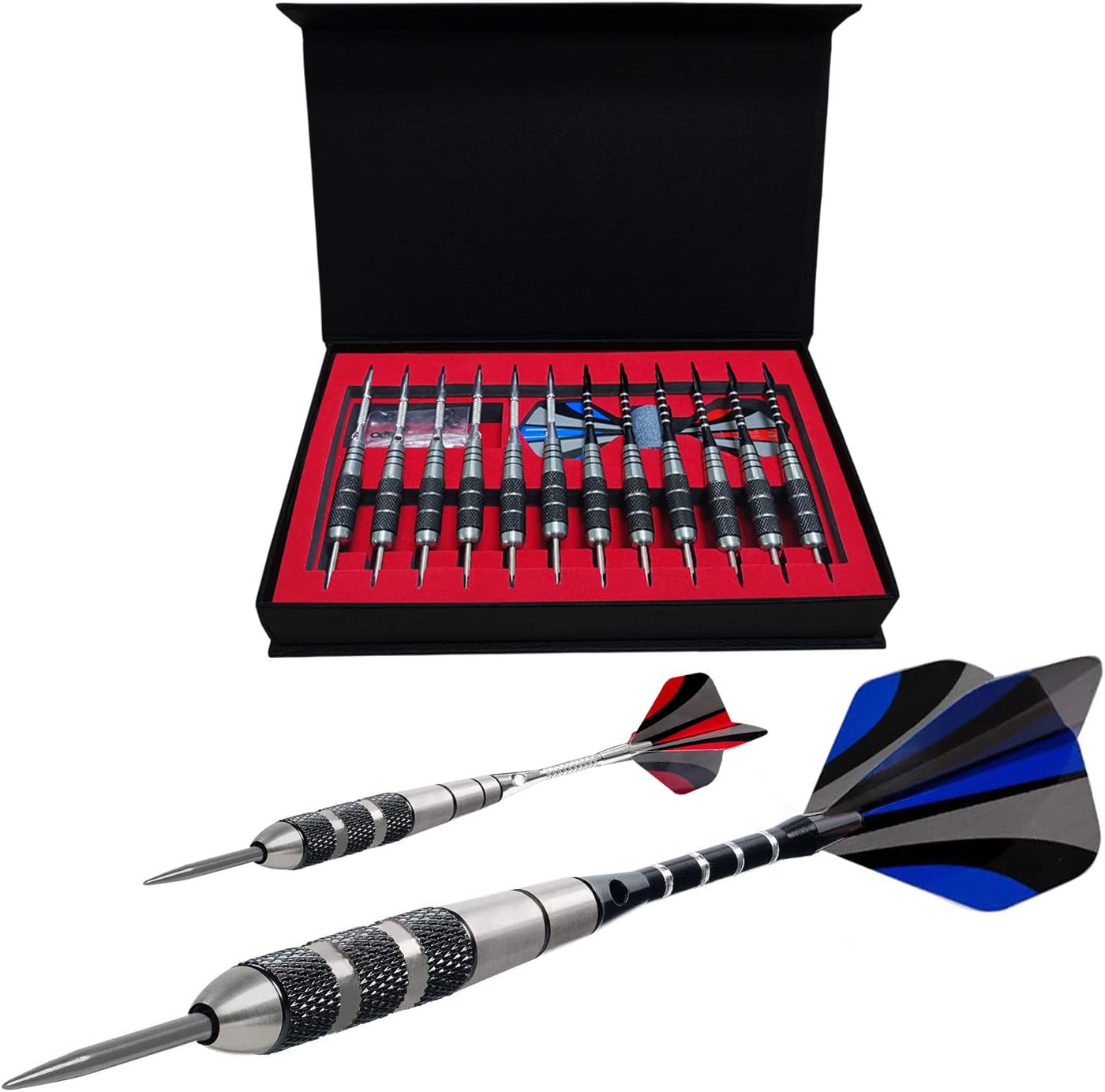 Darts Metal Tip Set Professional Metal Darts for Dartboard Steel Tip Darts with Nonslip Iron Barrel Aluminum Dart Shafts,Extra Flights,Dart Sharpener,Gift Box