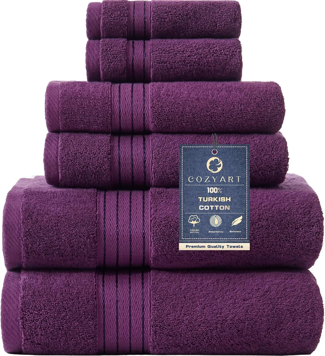 Light Blue 6-Piece Turkish Cotton Towel Set | 650 GSM Luxury Soft, Absorbent & Durable Bathroom Towels