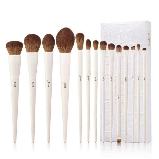14-Piece Makeup Brush Set – Premium Synthetic Brushes for Foundation, Contour, Blush, Eyeshadow & Blending, Light Grey