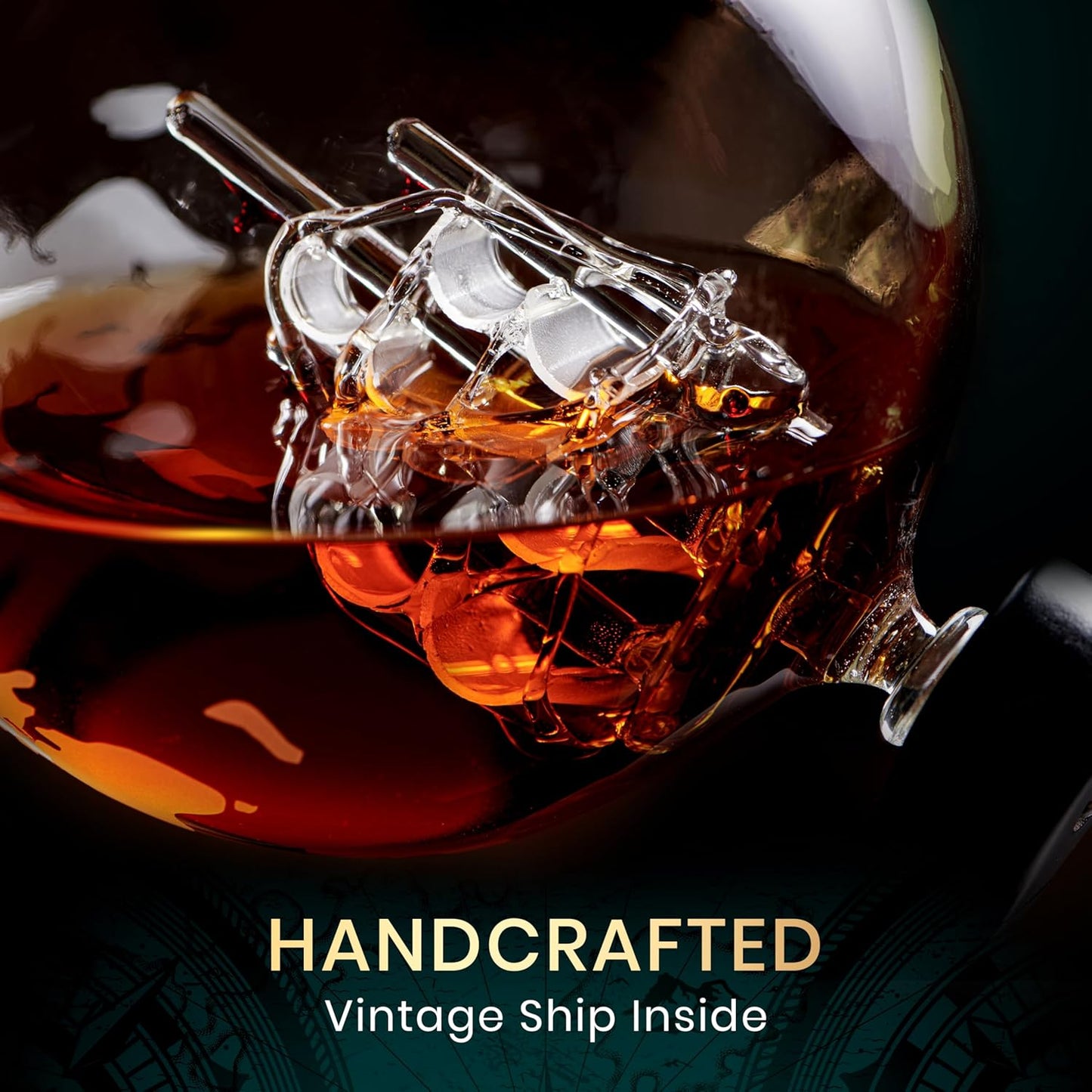 Globe Whiskey Decanter Gift Set | Etched World Map 29oz Decanter with Glasses for Bourbon & Liquor | Whiskey Gifts for Men