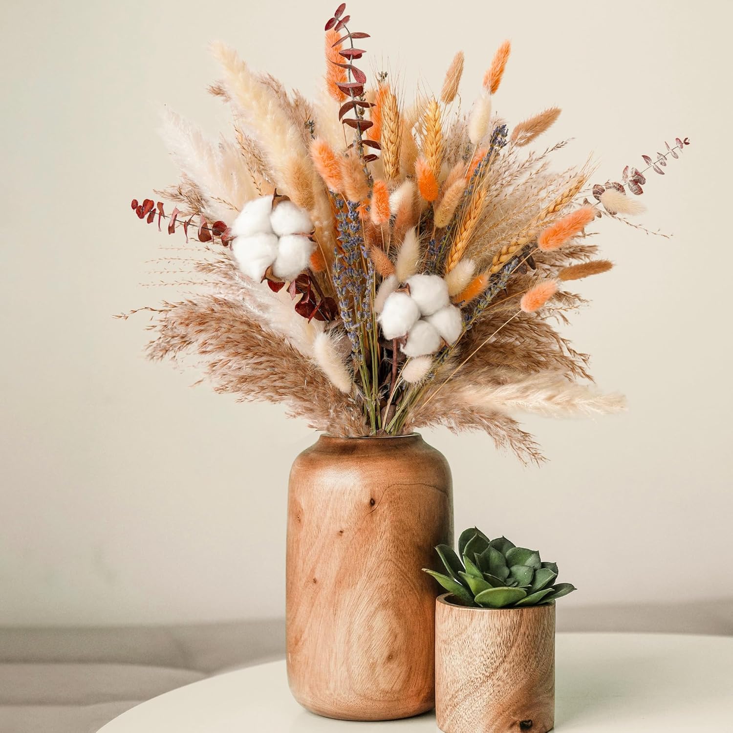 Fall Dried Flower Bouquet | Boho Autumn Arrangement with Pampas Grass, Cotton & Bunny Tails