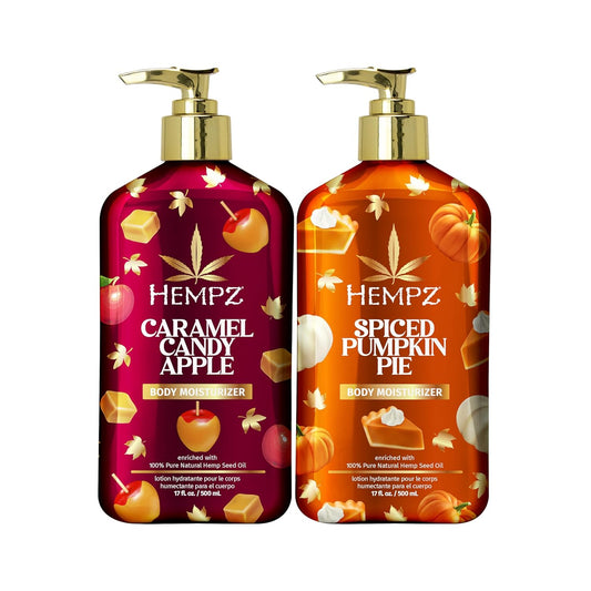 Hempz Fall Body Lotion 2-Pack – Pumpkin Pie & Caramel Apple Moisturizers, 17 Oz Duo | Seasonal Skincare & Gift Set
