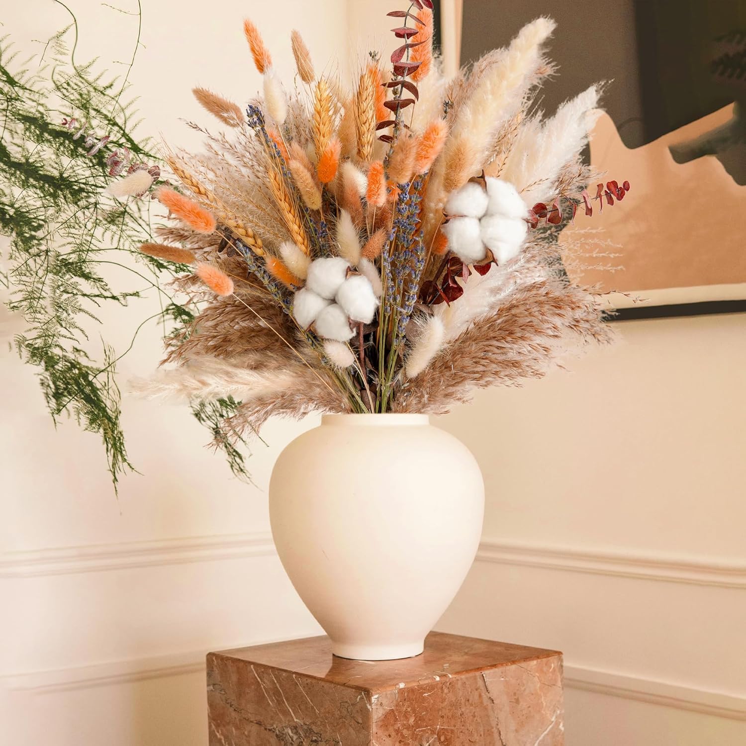 Fall Dried Flower Bouquet | Boho Autumn Arrangement with Pampas Grass, Cotton & Bunny Tails