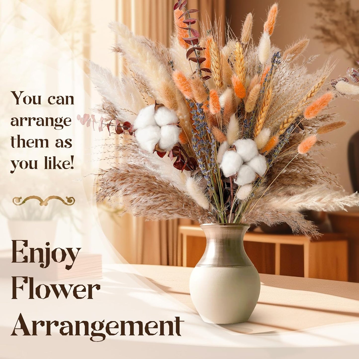 Fall Dried Flower Bouquet | Boho Autumn Arrangement with Pampas Grass, Cotton & Bunny Tails