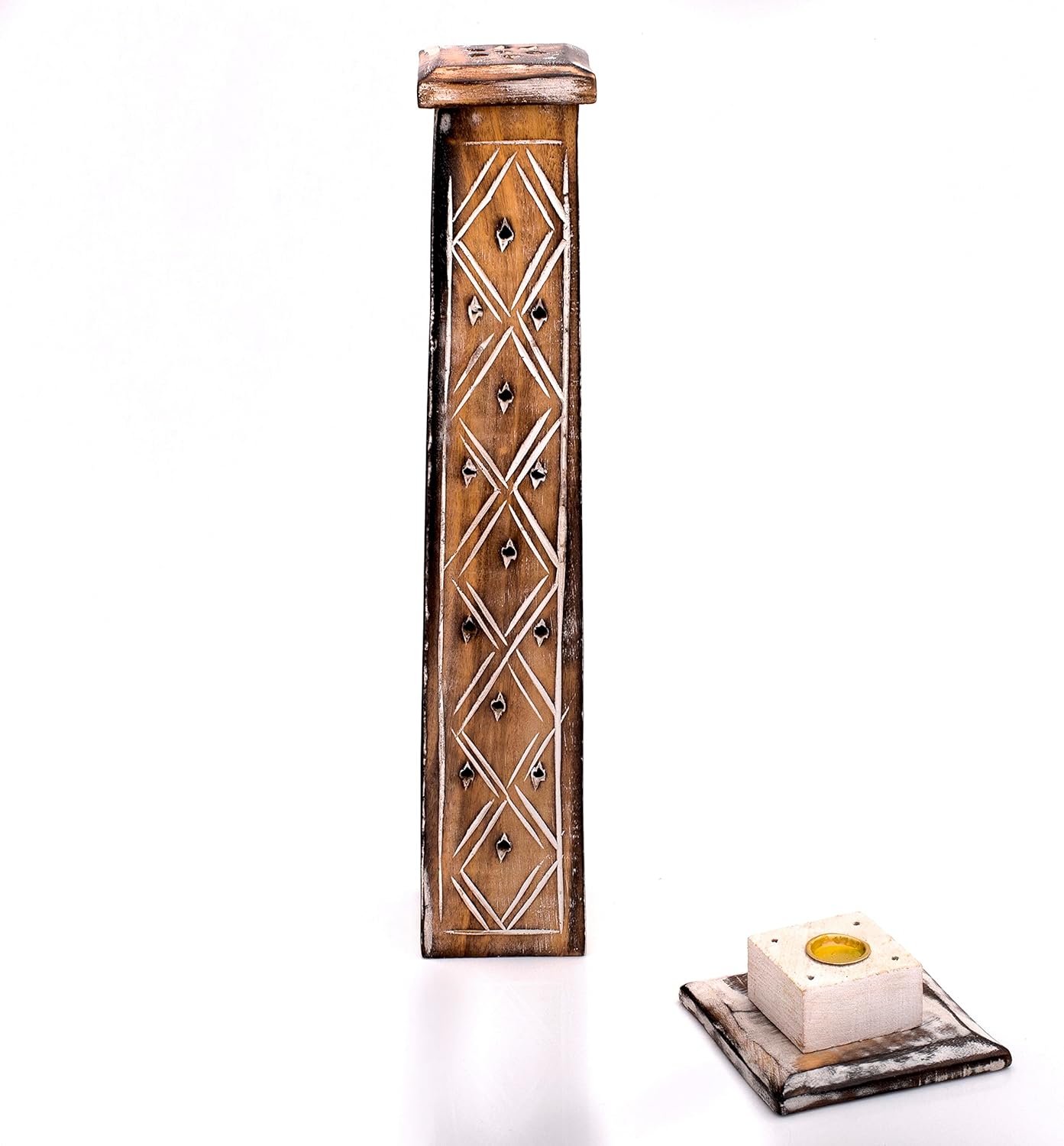 Wooden Incense Burner Tower | Stick & Cone Holder for Meditation & Home Fragrance