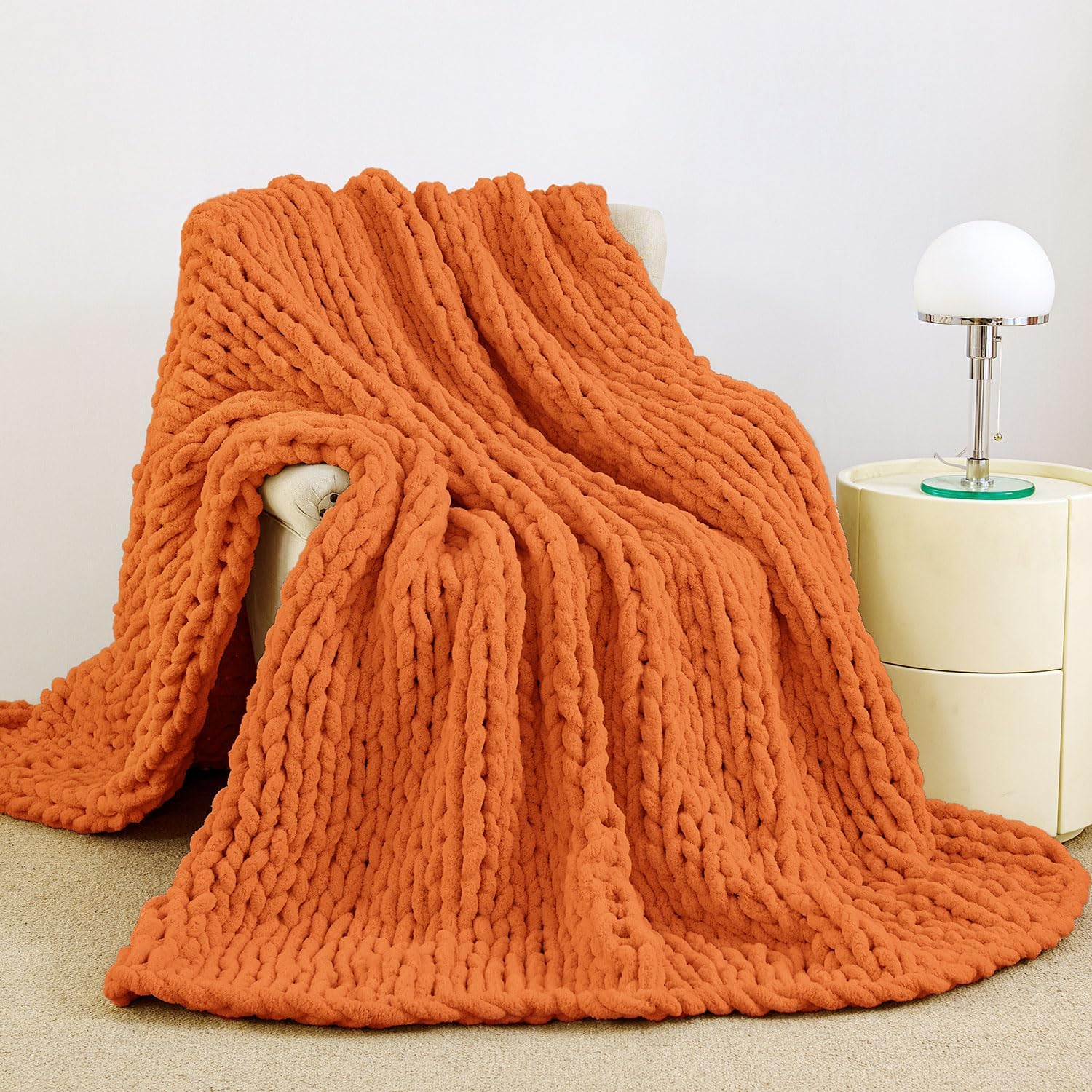 Chunky Knit Blanket Throw | Hand-Knit Chenille Sofa Blanket, Soft & Cozy Home Décor