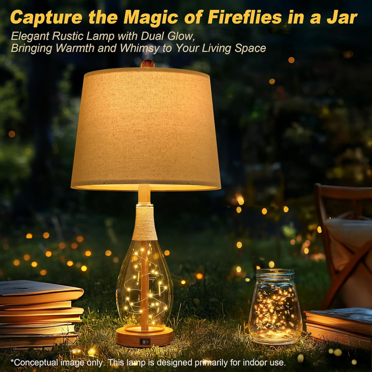 23" USB A+C Table Lamp Set of 2 | Modern Retro Farmhouse Rattan & Glass Bedside Lamps