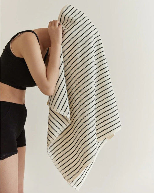 Retro Style 100% Organic Combed Cotton Striped Bath Towel | Soft & Absorbent