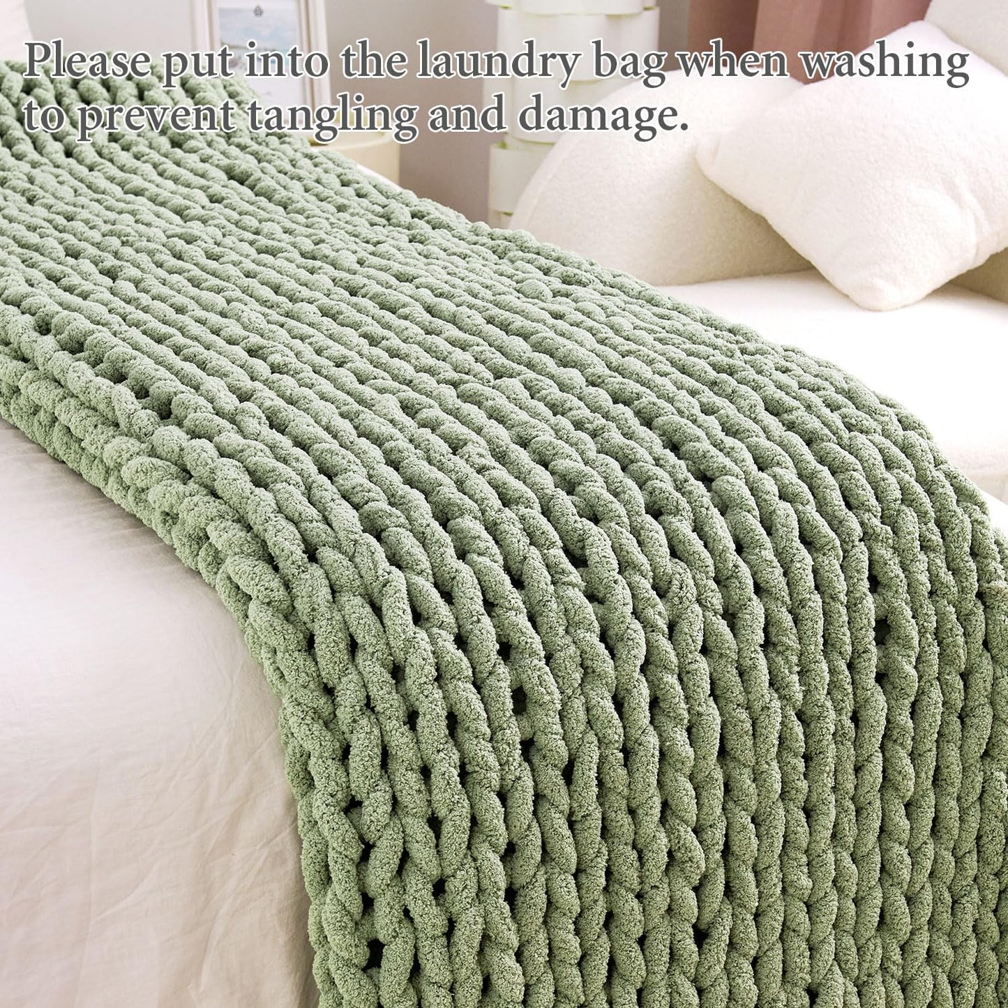 Chunky Knit Blanket Throw | Hand-Knit Chenille Sofa Blanket, Soft & Cozy Home Décor
