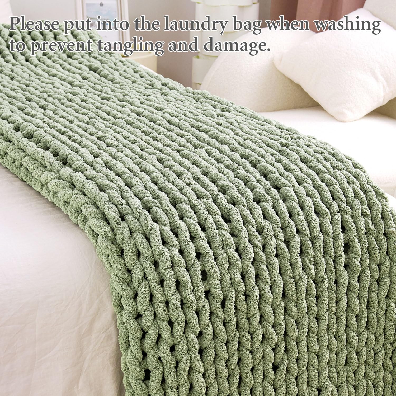 Chunky Knit Blanket Throw | Hand-Knit Chenille Sofa Blanket, Soft & Cozy Home Décor