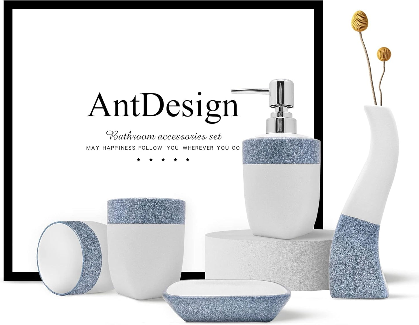 5-Piece Ceramic Bathroom Accessory Set | Soap Dispenser, Soap Dish, Toothbrush Holder & Vase for Modern Bathroom Décor