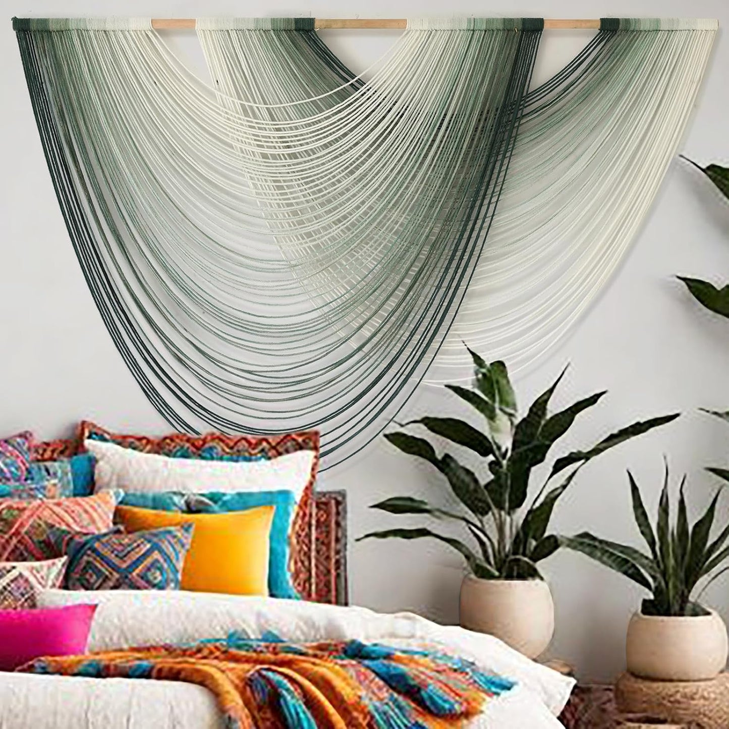 Macrame Wall Hanging | Dip Dye Brown Boho Yarn Tapestry for Modern Living Room & Bedroom, 57" x 35"