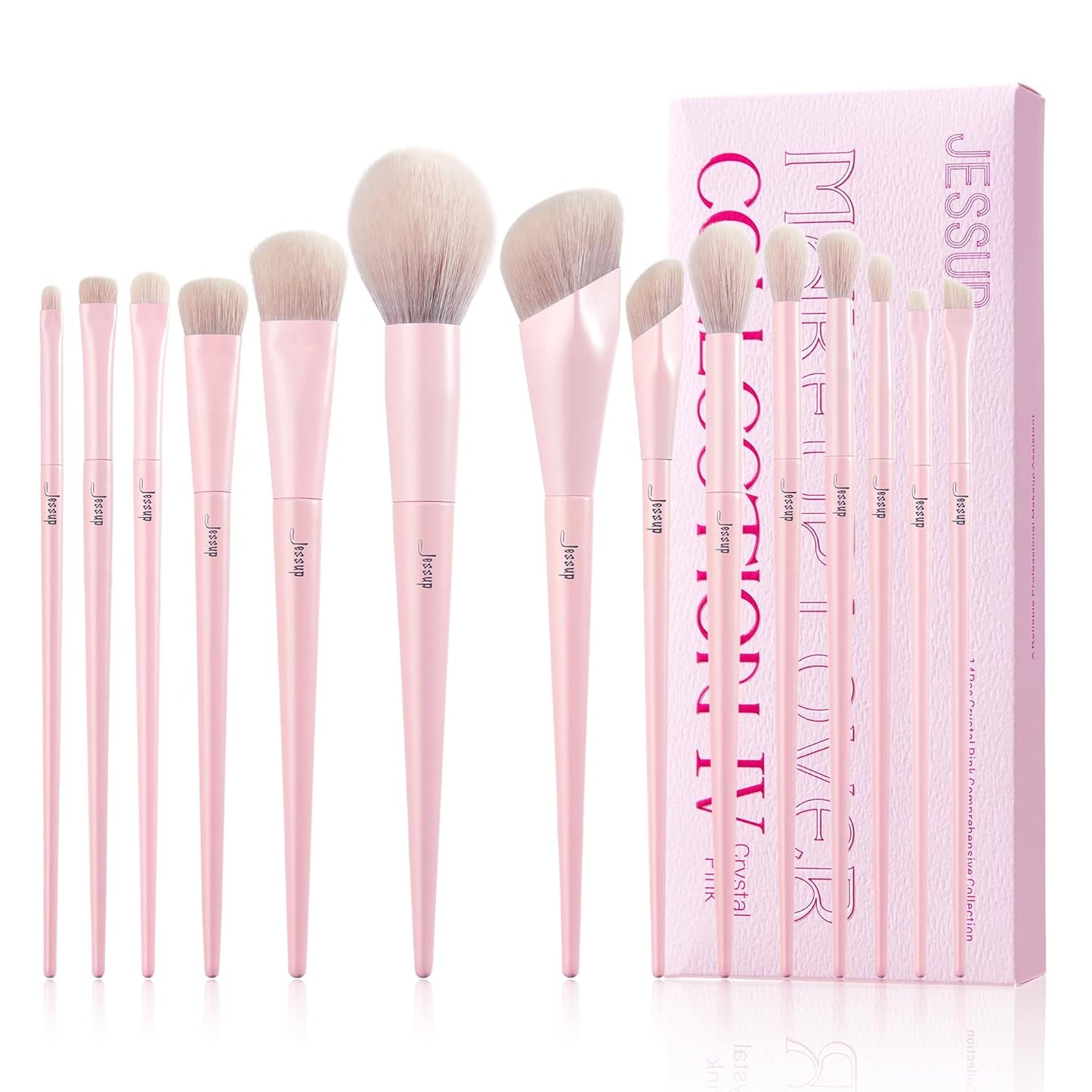 14-Piece Makeup Brush Set – Premium Synthetic Brushes for Foundation, Contour, Blush, Eyeshadow & Blending, Light Grey